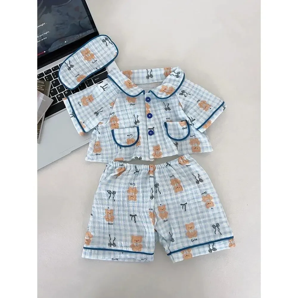 Bartholomew Bear Tiny/Junior clothes outfits - Blue Plaid Bear Dream Pajama